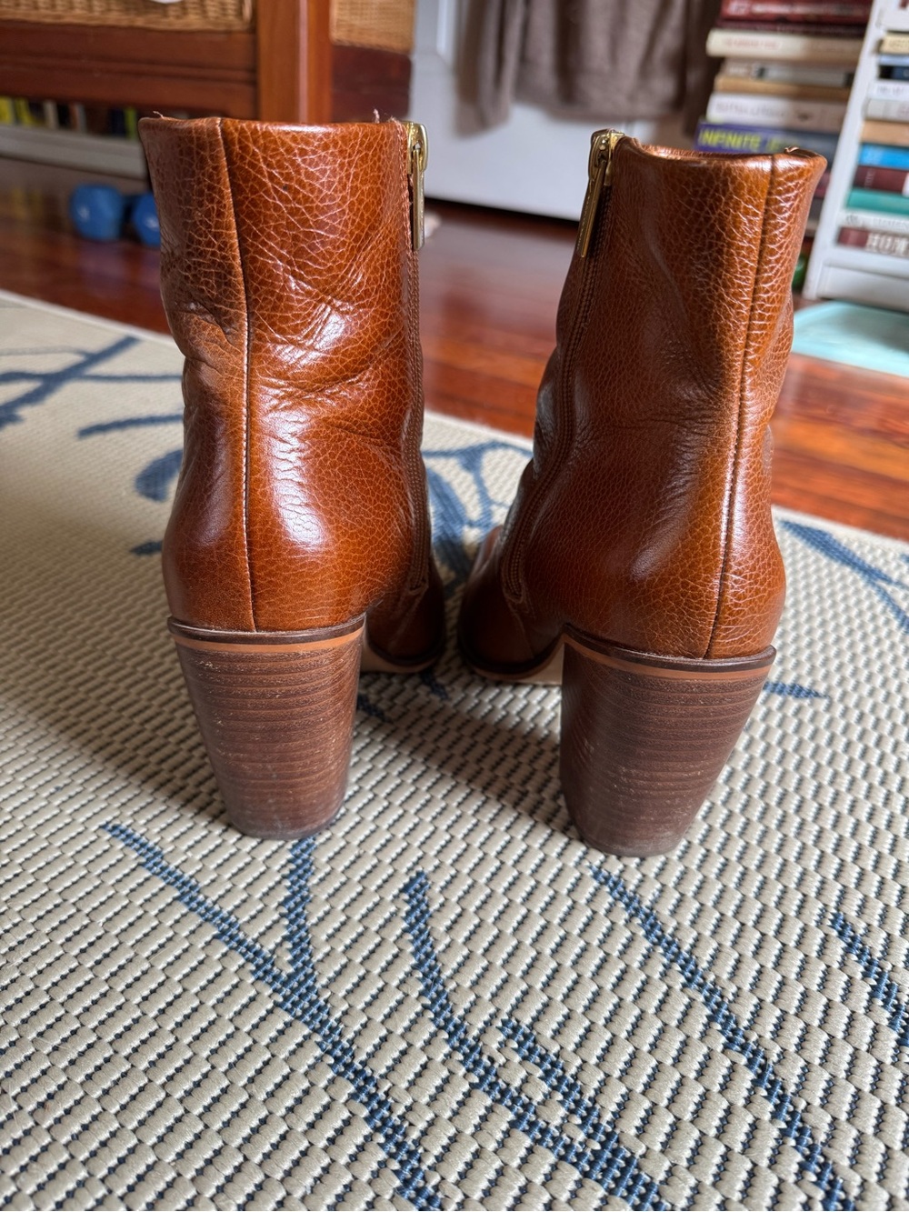 Vince Camuto Brown Leather Pointed Toe Stacked Heeled Boots - Picture 5 of 7